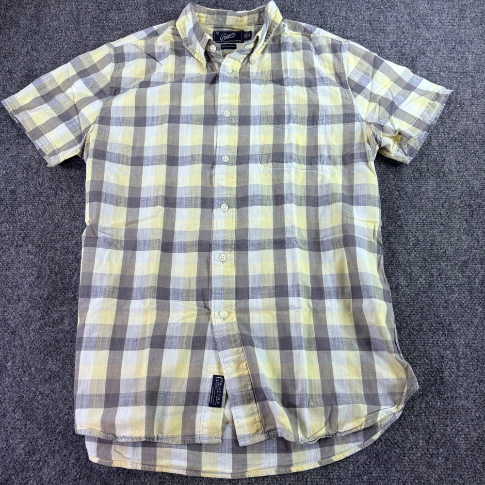 Grayers Button Down Shirt Men's Lg Yellow Grey‎ Plaid Cotton Short Sleeve Casual